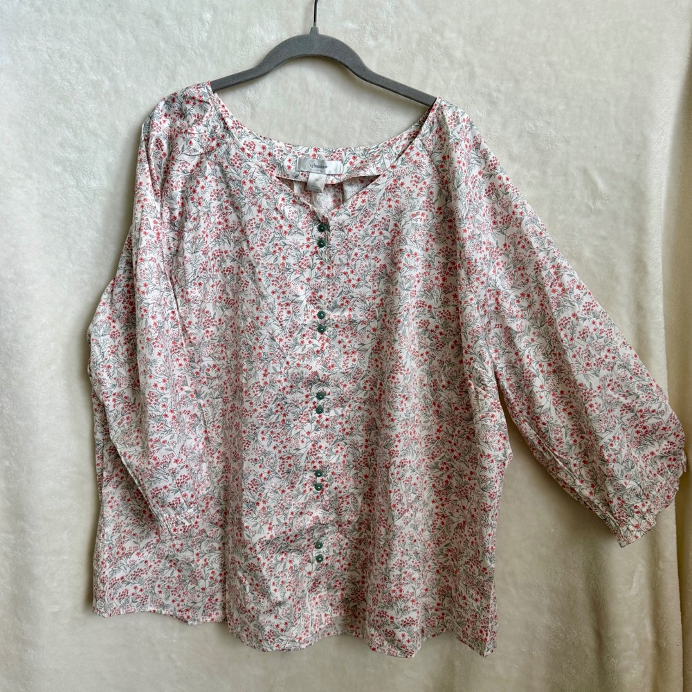 CJ Banks Ivory Ditsy Floral Button Placket Top NWT Womens Plus Sz 3X Cotton